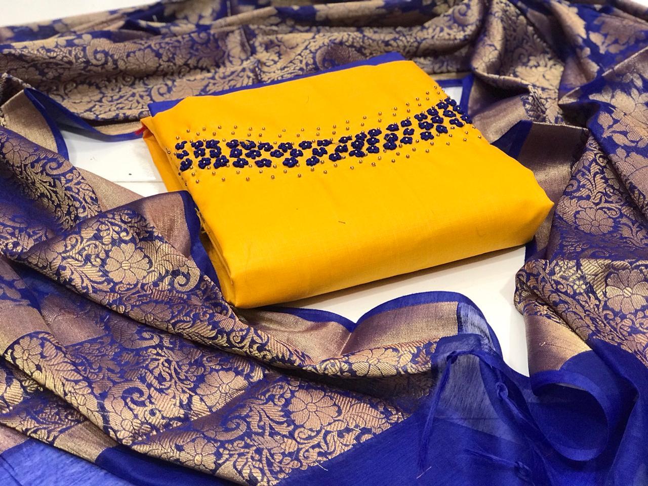 Non Catalog Designer Chanderi Silk With Khatali Handwork Dress Material ...