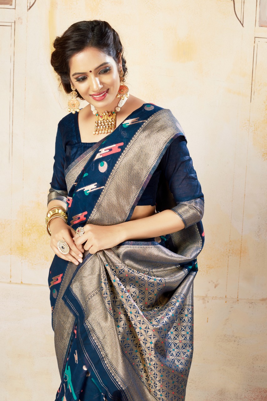 Florance Silk Designer Soft Cotton With Minakari Weaving Sarees ...