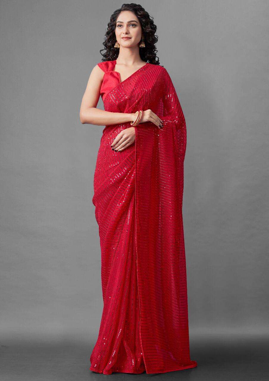RED GEORGETTE PARTY WEAR SAREE COLLECTION