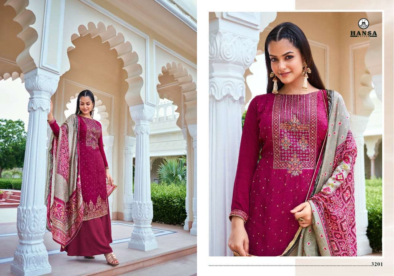 Hansa prints Banaras Vaishnavi Dola Silk jacquard Dyed With Work Dress ...