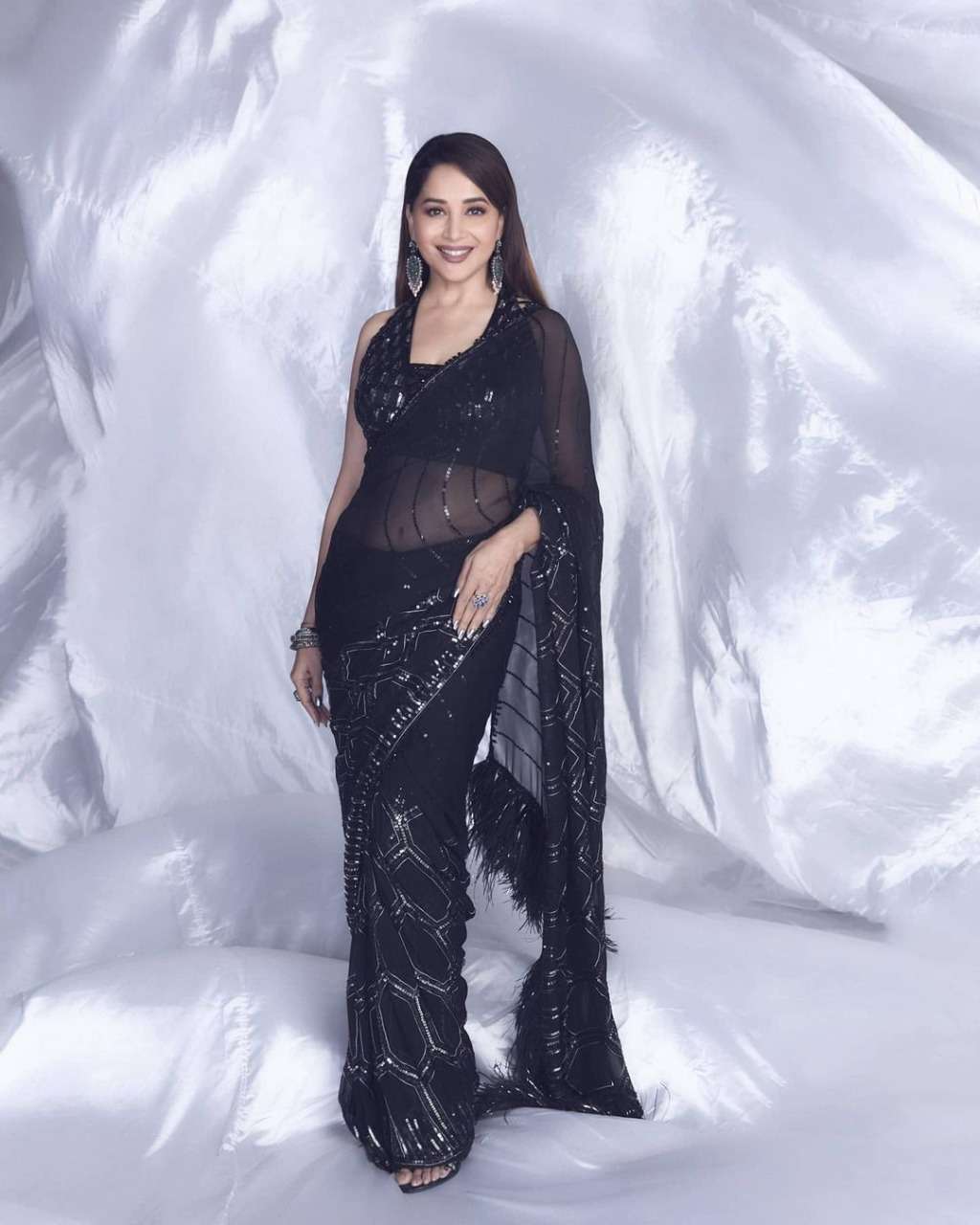 Madhuri wear georegtte with sequnce work black party wear saree collection
