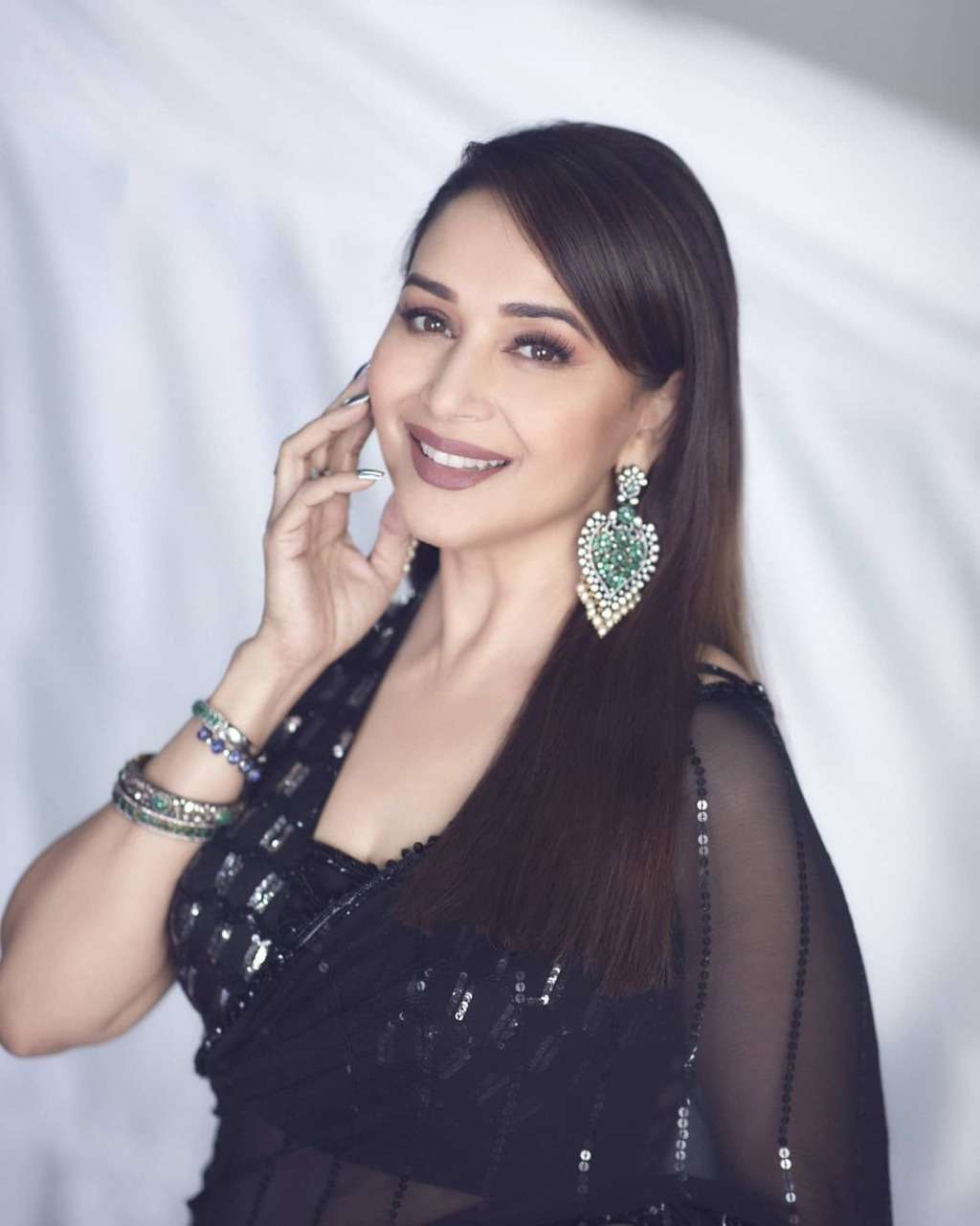 Madhuri wear georegtte with sequnce work black party wear saree collection