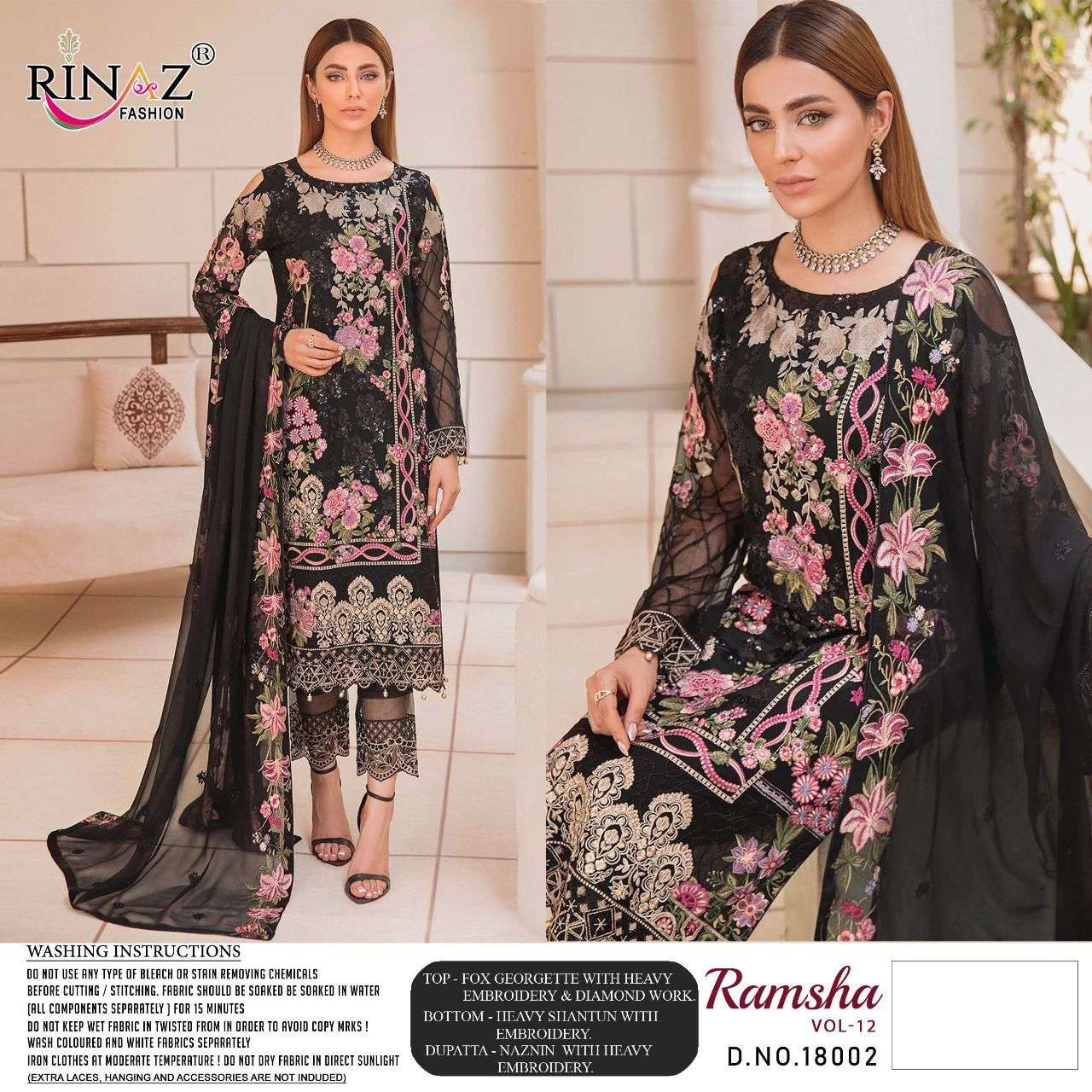 Rinaz fashion ramsha vol 12 faux georgette with embroidery work ...