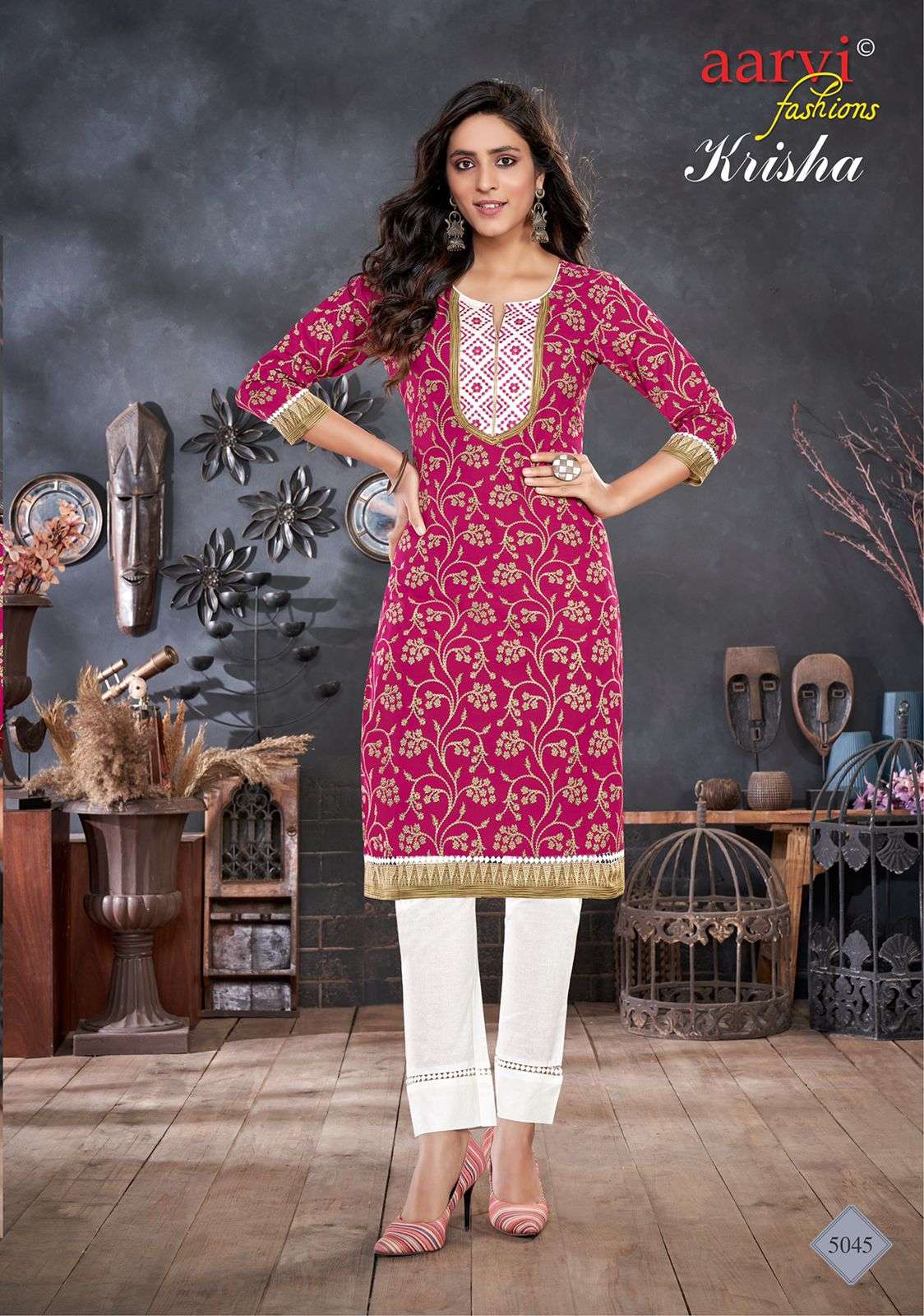 Aarvi fashion krisha printed heavy lawn cotton readymade kurtis with bottom at Wholesale Rate 