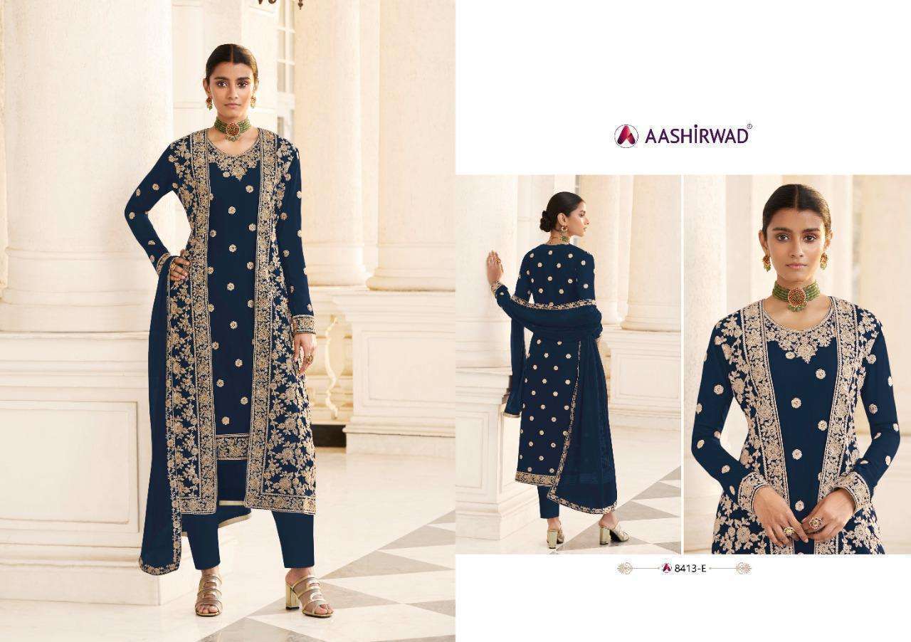 Aashirwad creation jacket real georgette with heavy embroidery work dress material at wholesale Rate 