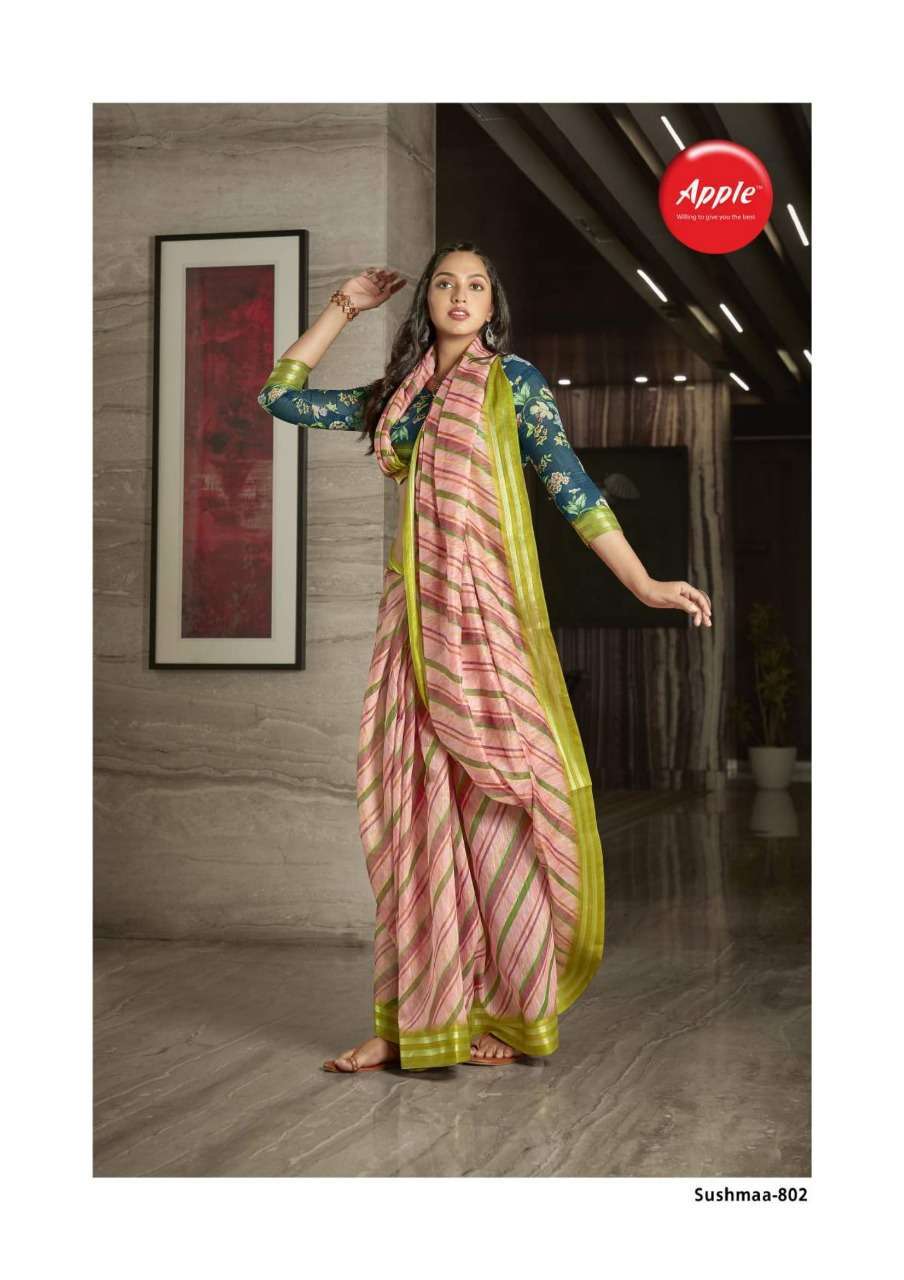 Apple sushmaa vol 8 digital Printed soft linen sarees at Wholesale Rate 
