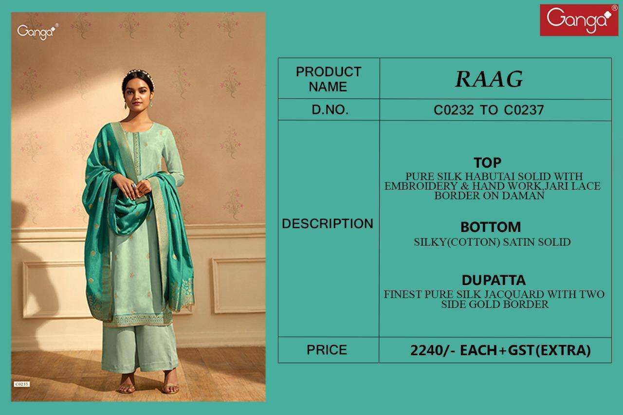 Ganga raag designer pure habutai silk with work dress material at wholesale Rate 