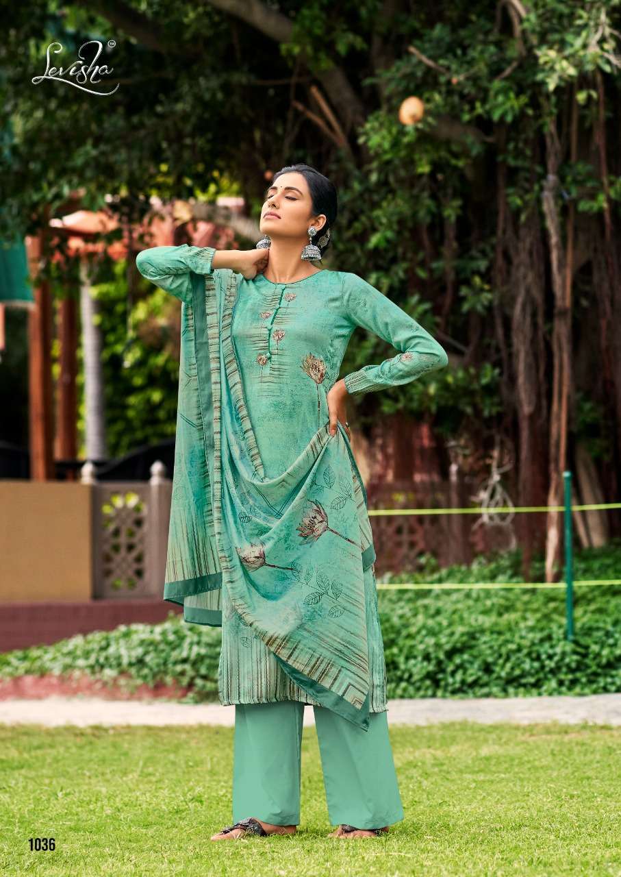 Levisha shaze digital printed pure pashmina with khatli handwork dress material at wholesale Rate 