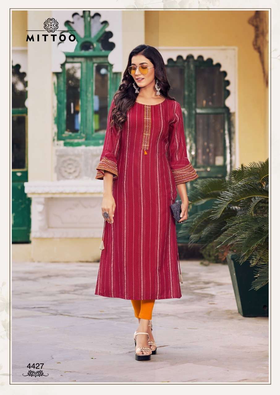 Mittoo mayurika vol 4 viscose with embroidery handwork readymade kurtis at wholesale Rate 