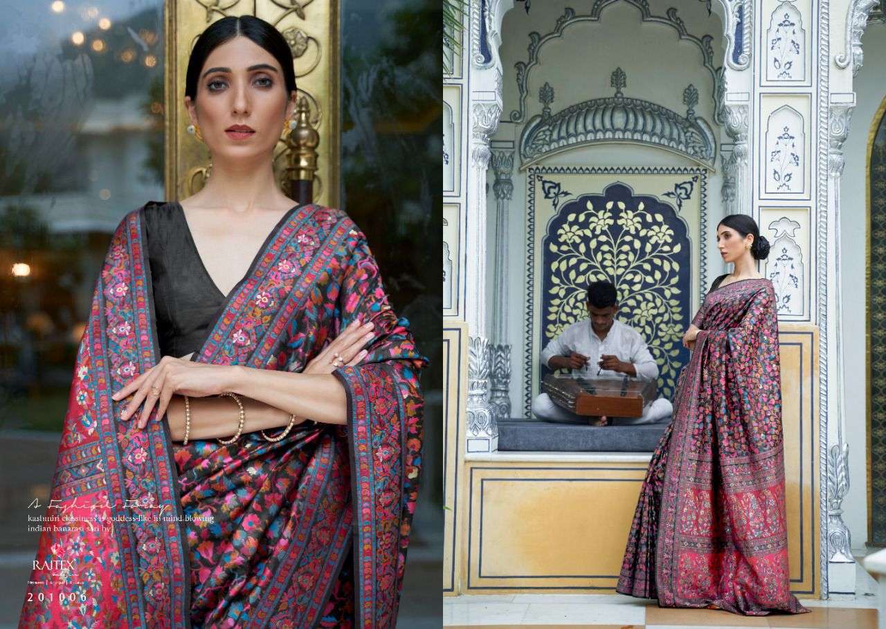 Rajtex kashifa silk designer kashmiri modal handloom weaving silk sarees at Wholesale Rate 