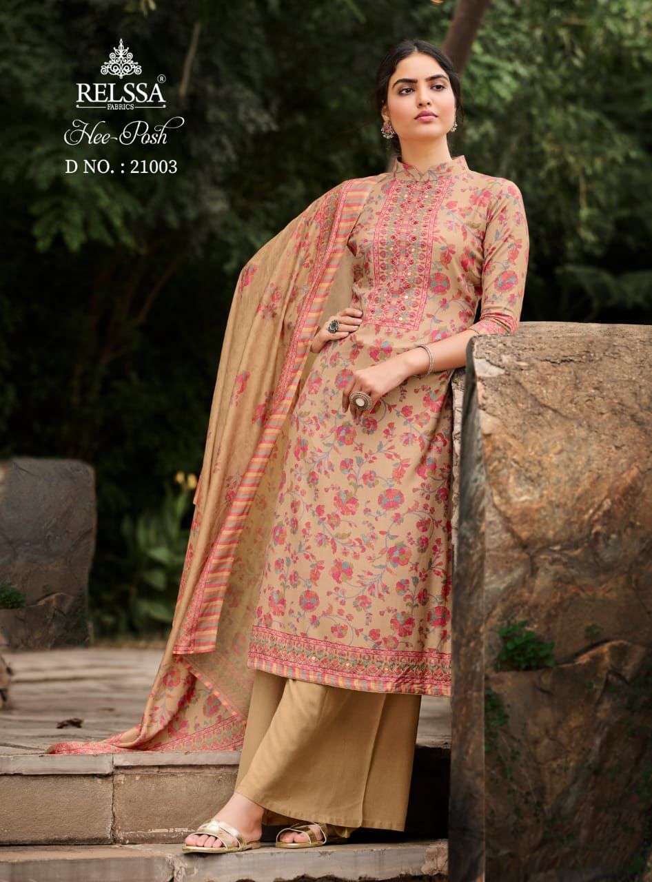 Relssa fabrics hee posh digital printed pure modal silk with fancy work dress material collection surat 