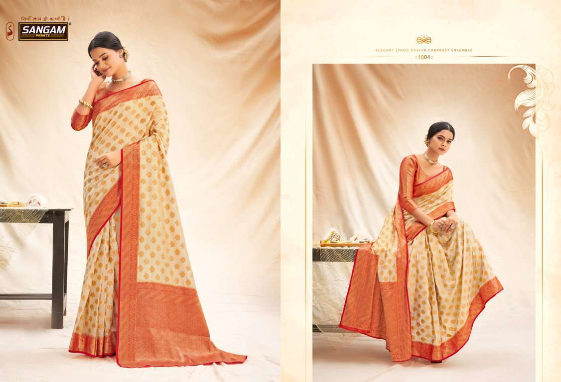 Sangam print sangneri silk with weaving zari saree collection