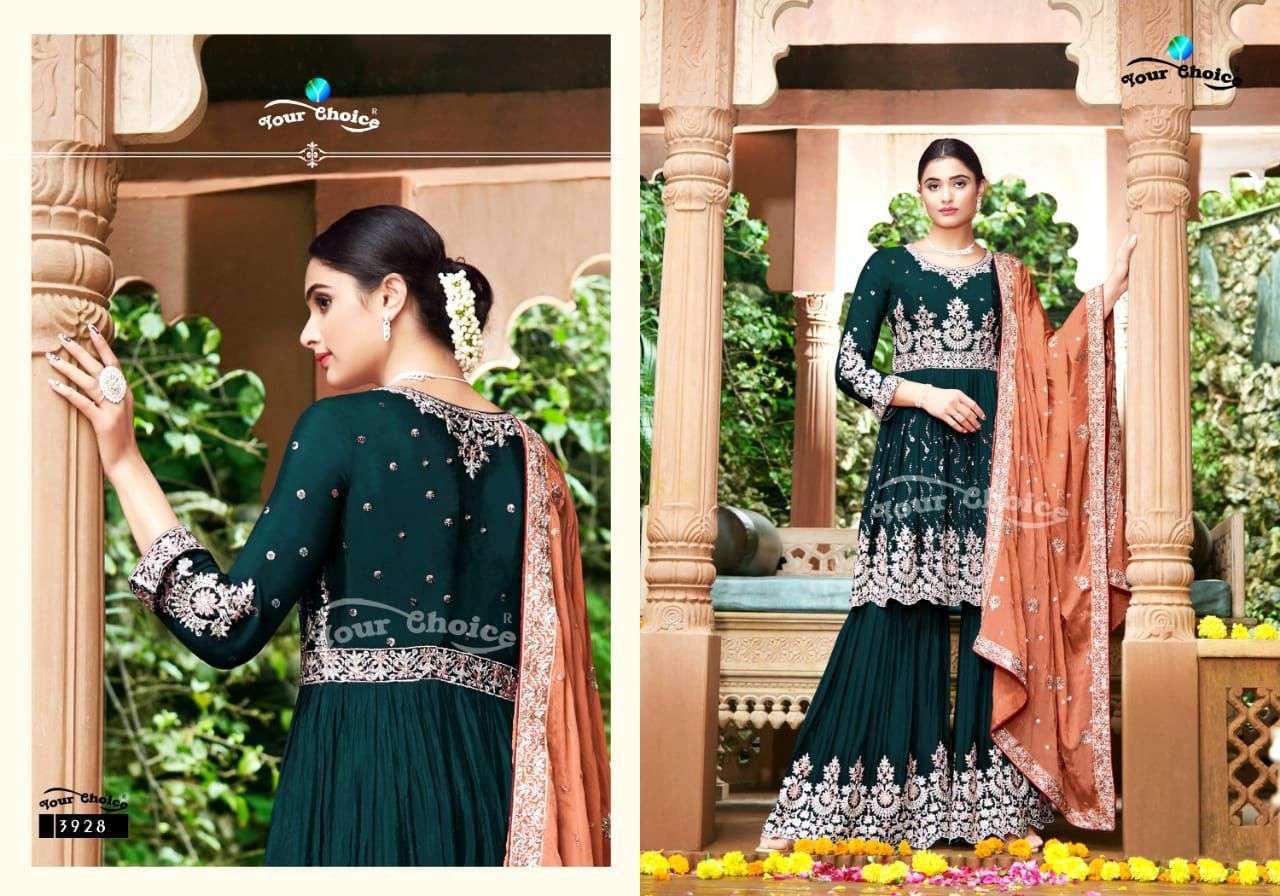 Your choice f studio heavy chinon with embroidery work readymade peplum style suits at Wholesale Rate 