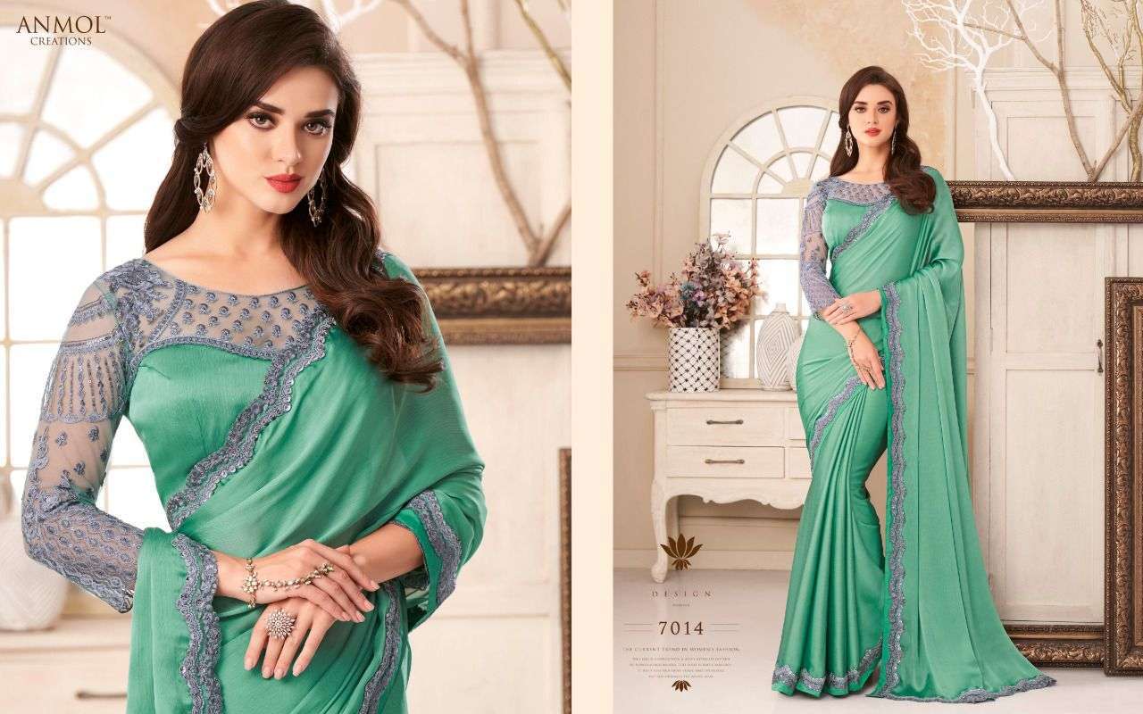 Anmol creations exotique fancy fabric with embroidery work partywear sarees at wholesale Rate 
