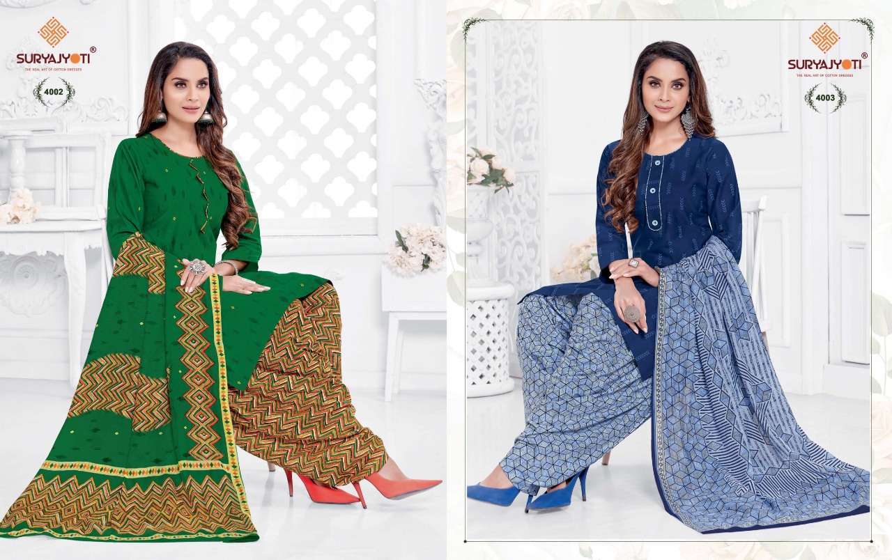 Suryajyoti trendy patiyala vol 4 printed cotton dress material at wholesale Rate 