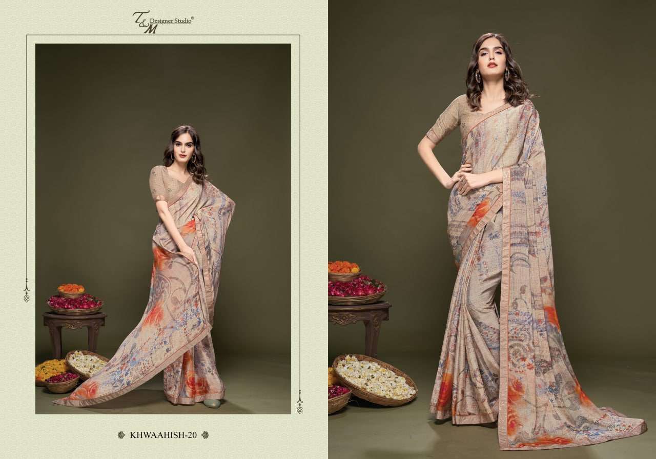 T & M designer studio khwaahish printed fancy fabric sarees at wholesale Rate 