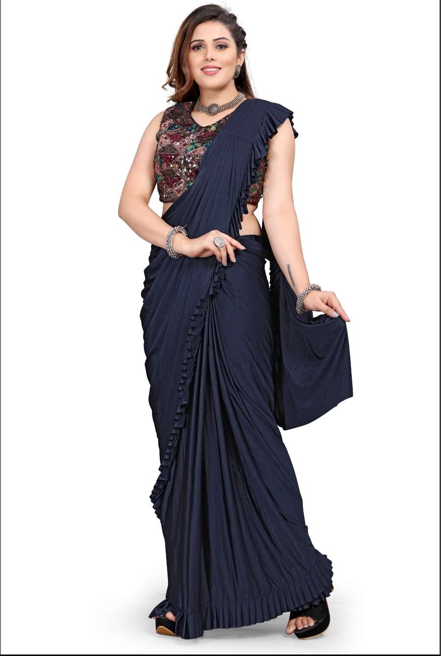 PRE STITCHED SAREES WITH FANCY STITCHED BLOUSE PARTY WEAR SAREES