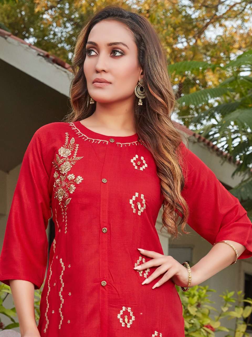 Rung Dilbaro Rayon With Fancy Work Kurti Collection