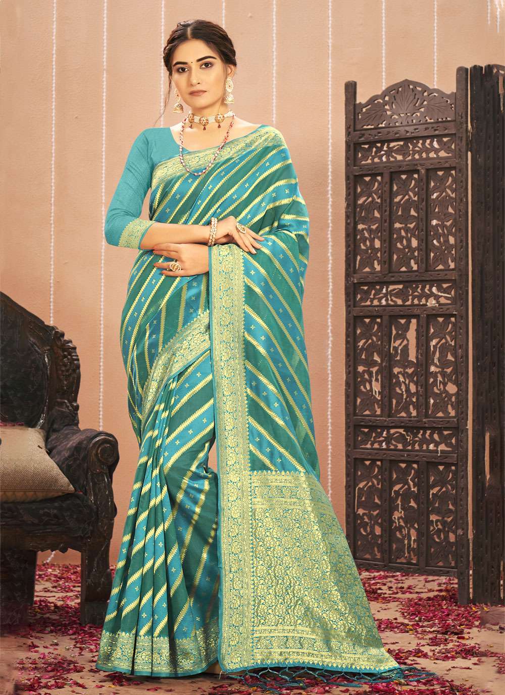 Sangam Prints Rashi Cotton With Laheriya Print Saree collection at ...