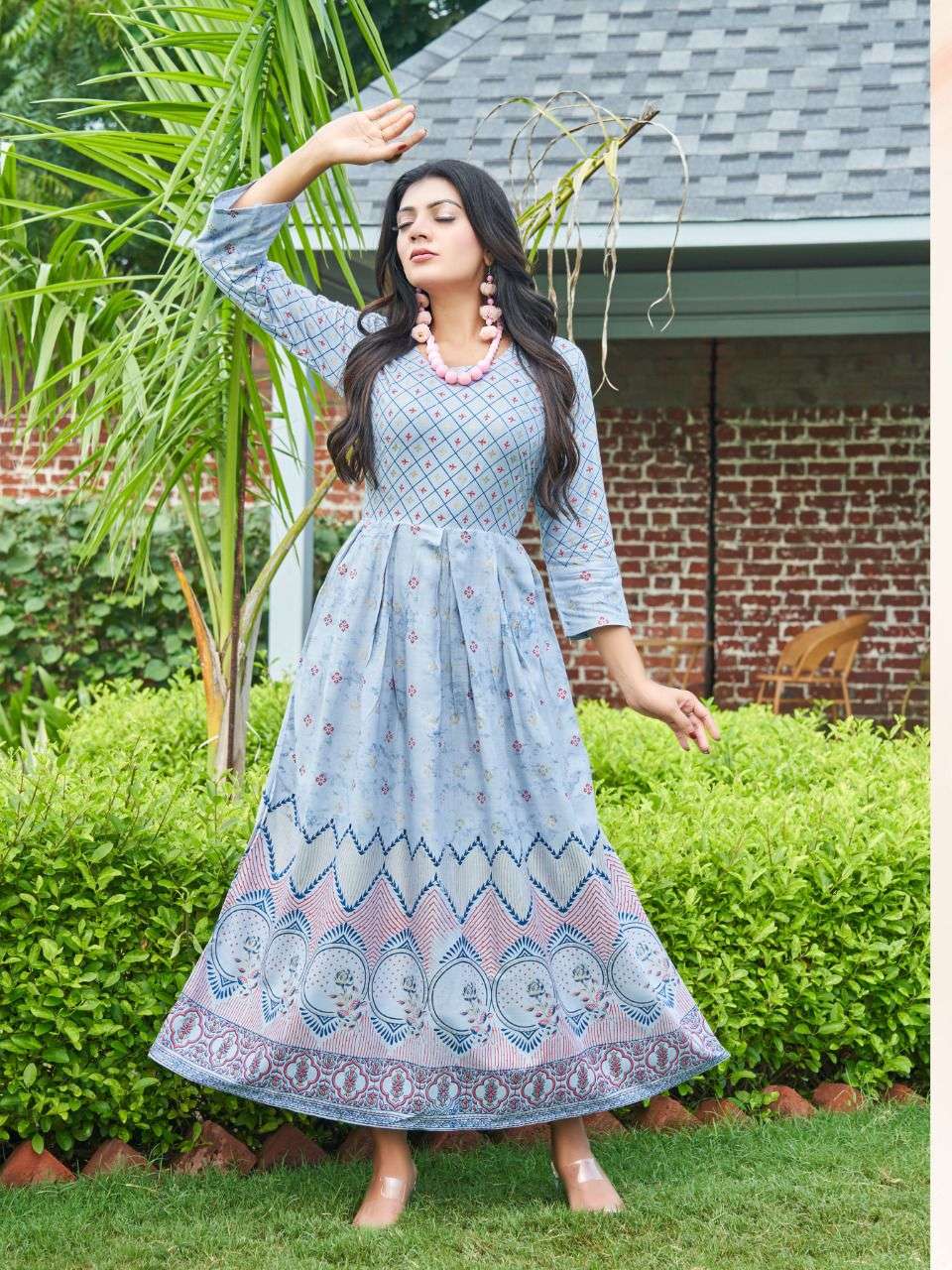 Hirwa Sunshine Vol 1 Rayon With Printed Long Gown Kurti collection at ...