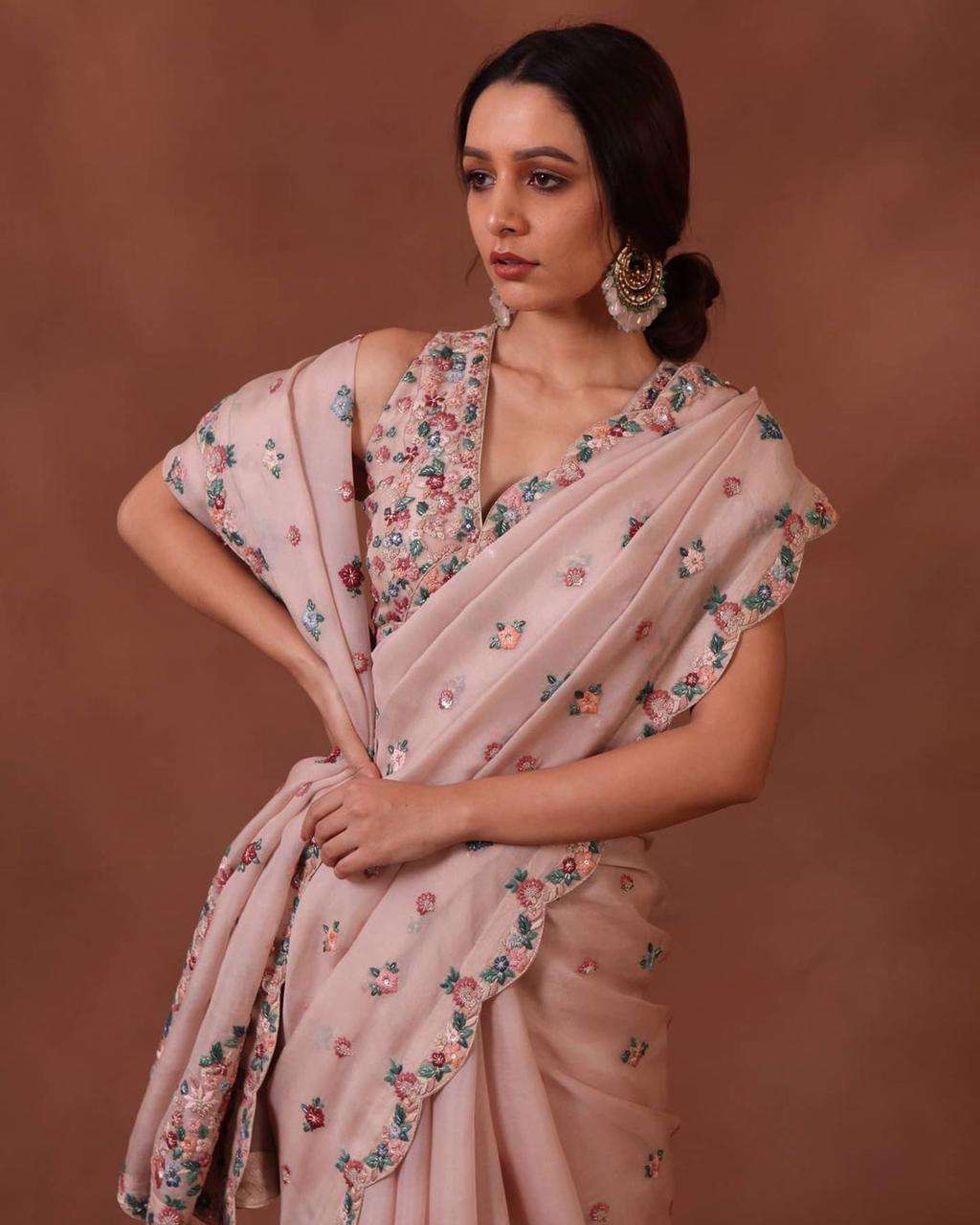 Peach Colour Rangoli Silk with Thread work fancy saree collection at ...