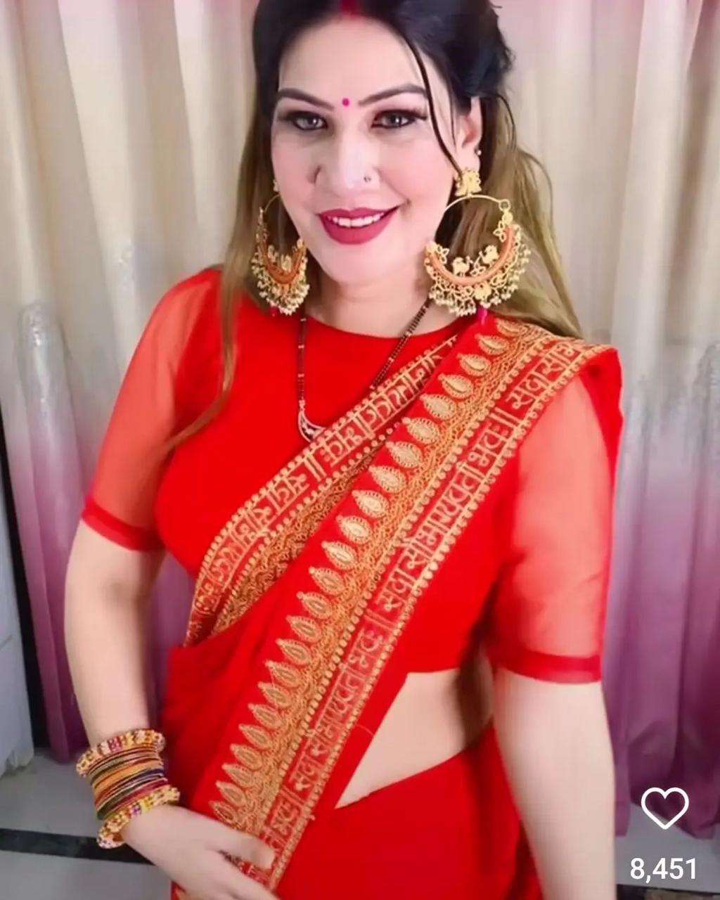 Rangoli silk Red Colour With Embroidey Thread work with sequence work ...