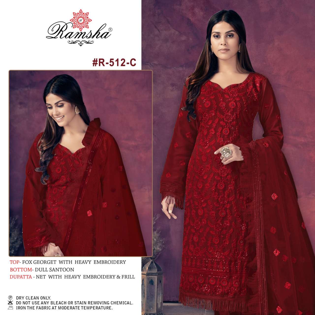 Ramsha Fashion R 512 Georgette with fancy Work Pakistani suits ...