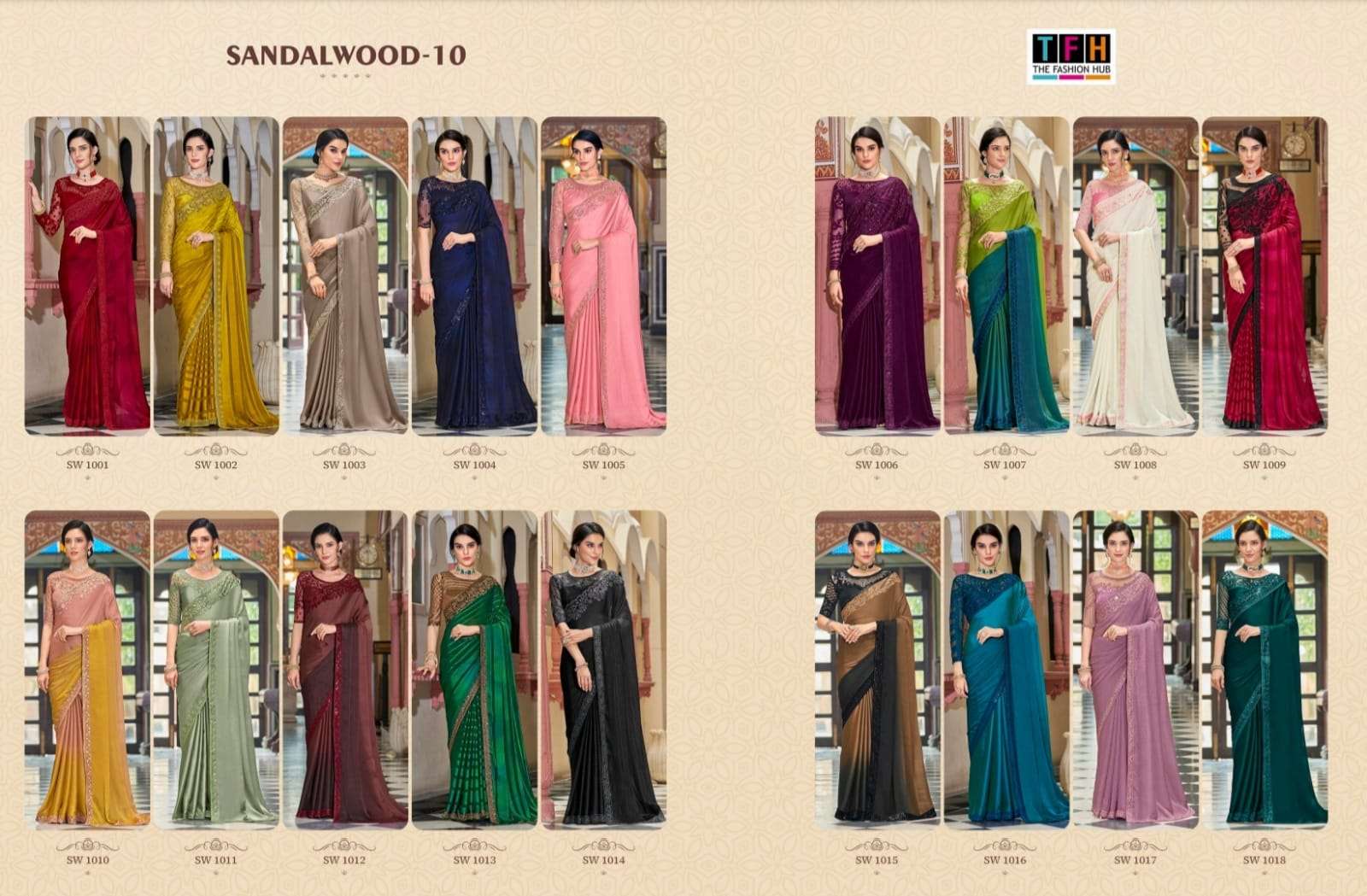 TFH Sandalwood 10th Edition Satin silk with fancy work Party wear saree ...