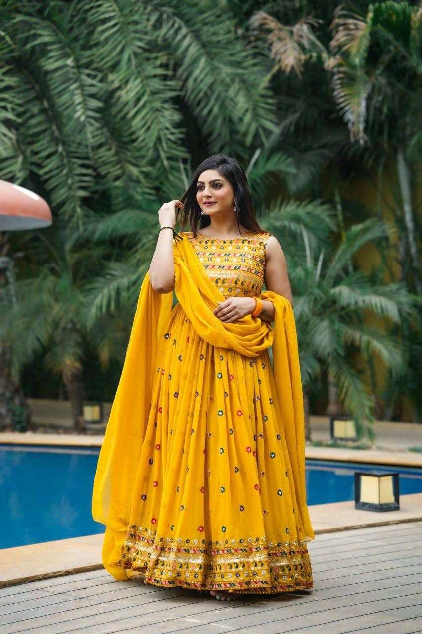 Haldi Function Special Georgette with Embroidery work Designer gown ...