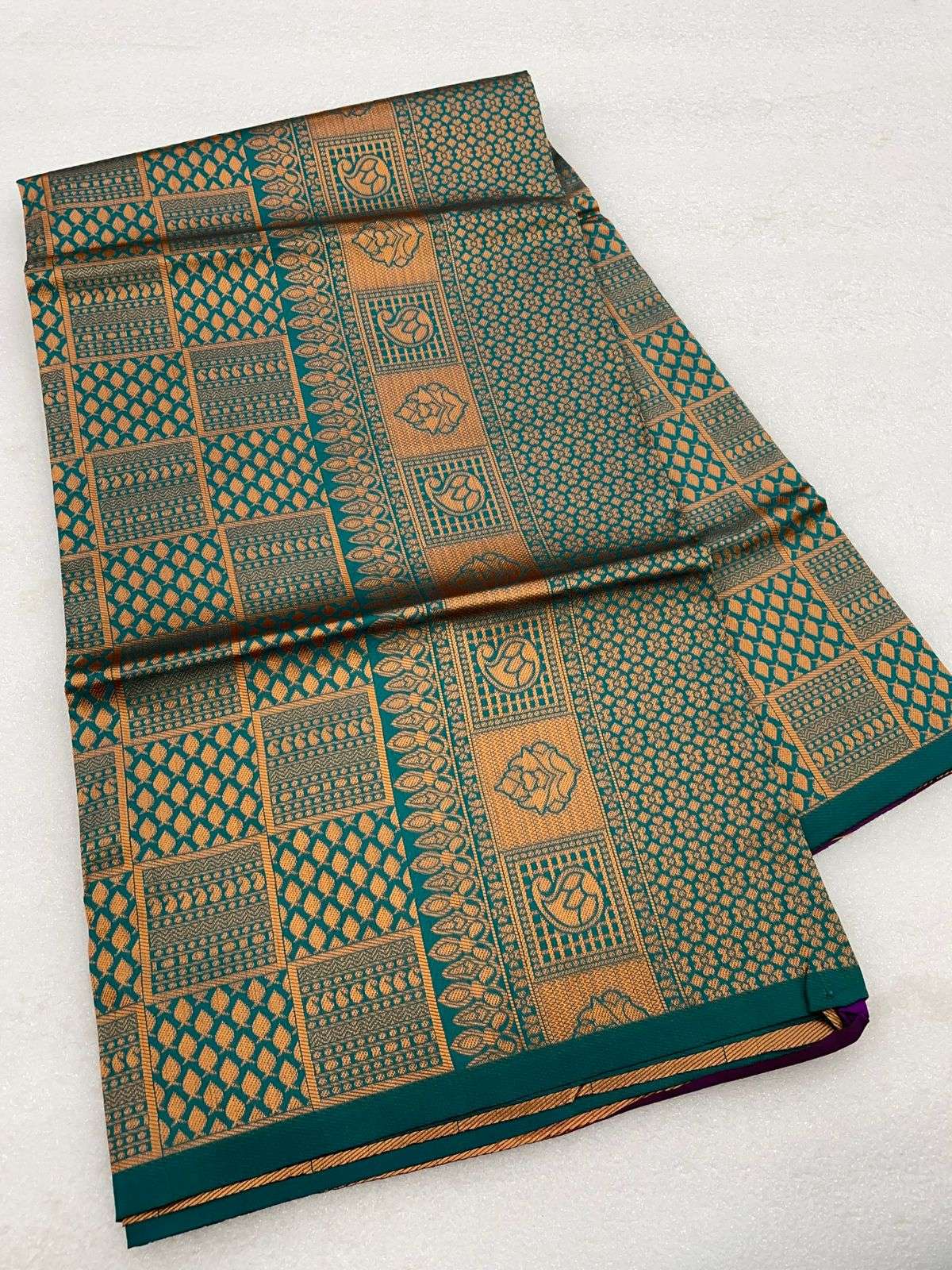 Rama color Soft banarasi silk with weaving Party wear saree collection