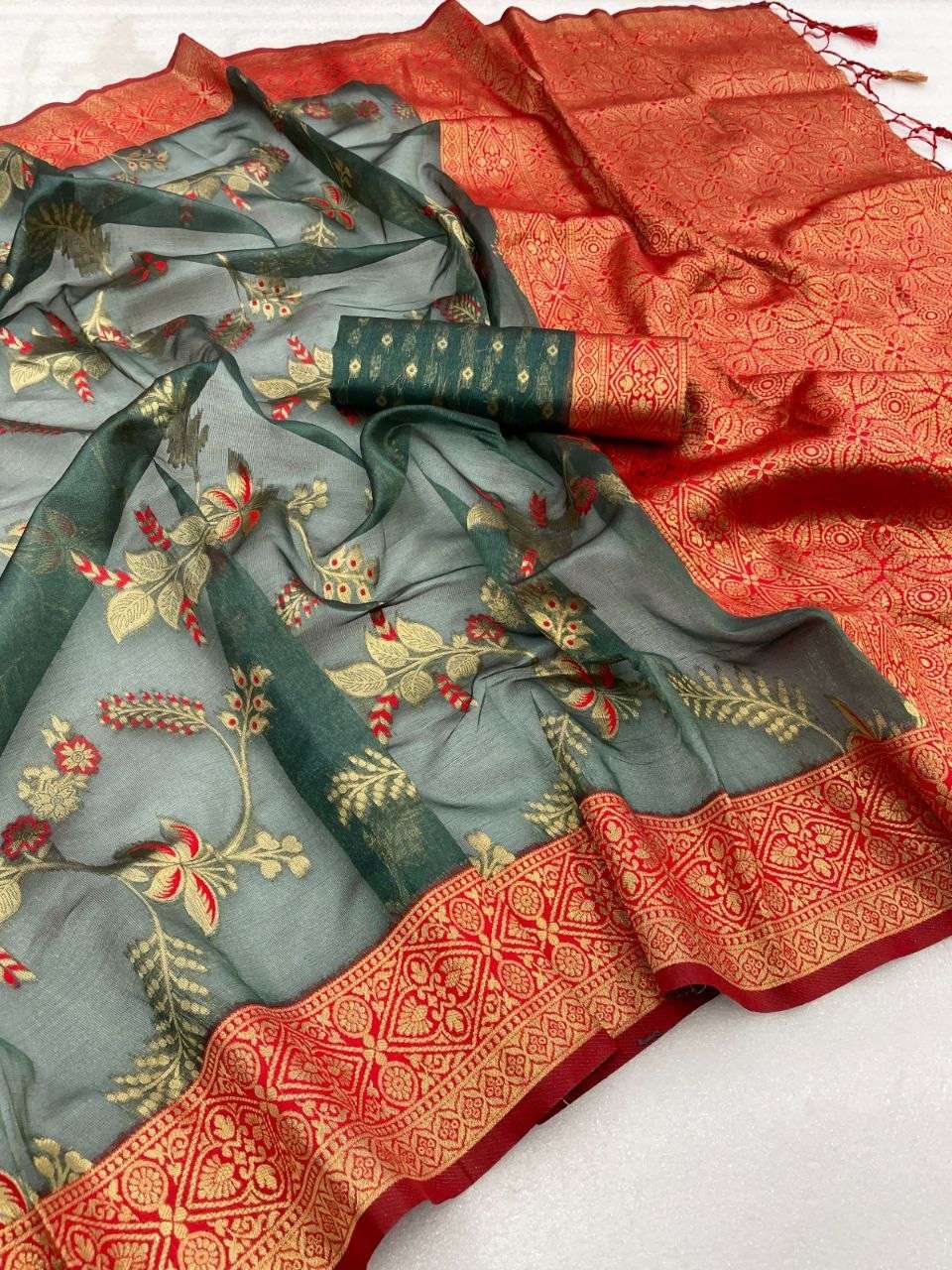 Festival Look Rama color Orgazna silk with fancy look saree colleciton
