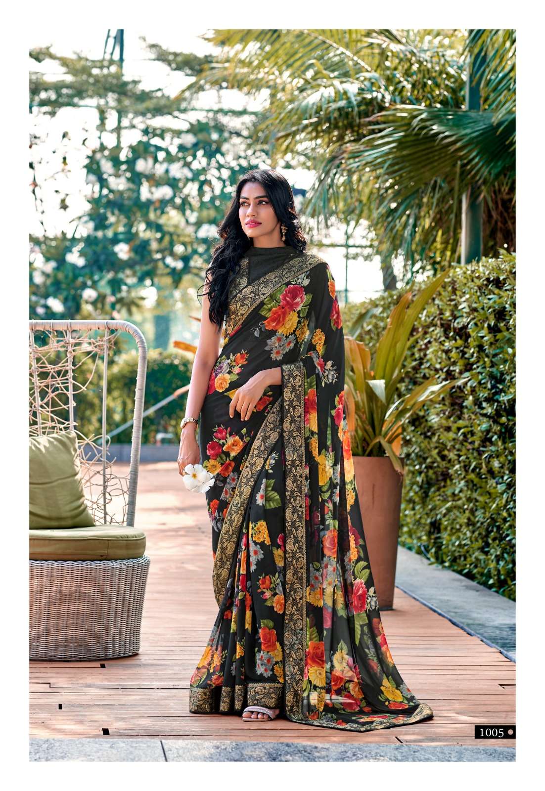 Stavan FULDANI Weightless Georgette with Flower Printed Fancy saree ...