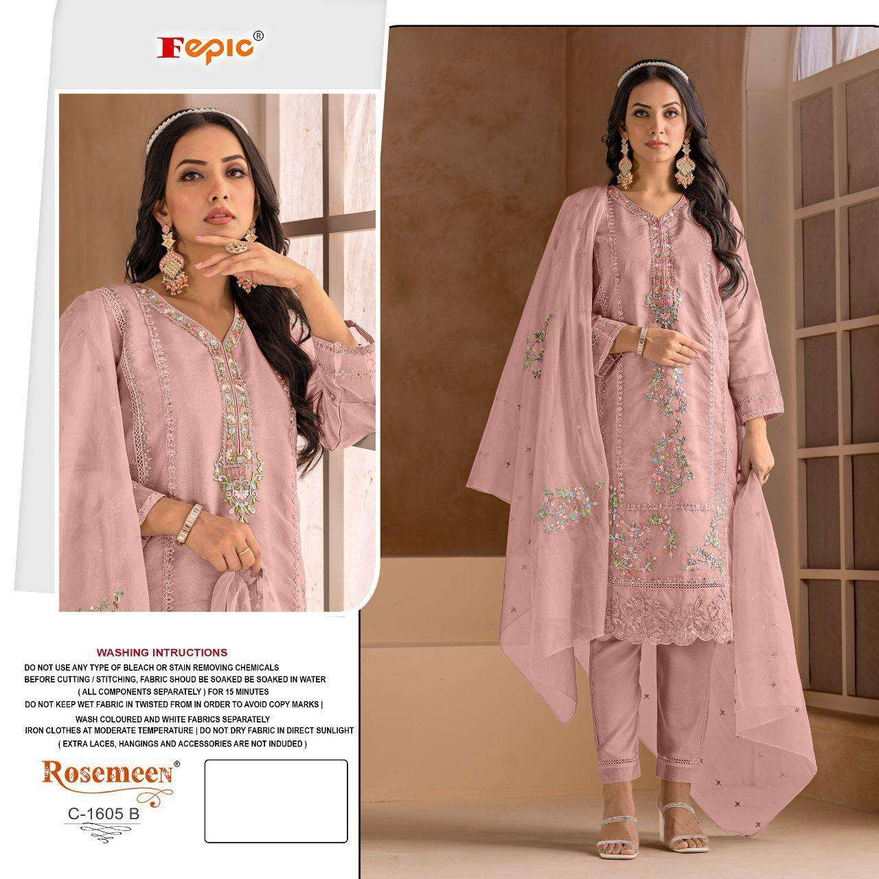 Fepic Rosemeen 1605 Organaza with Embroidery work Pakistani salwar ...