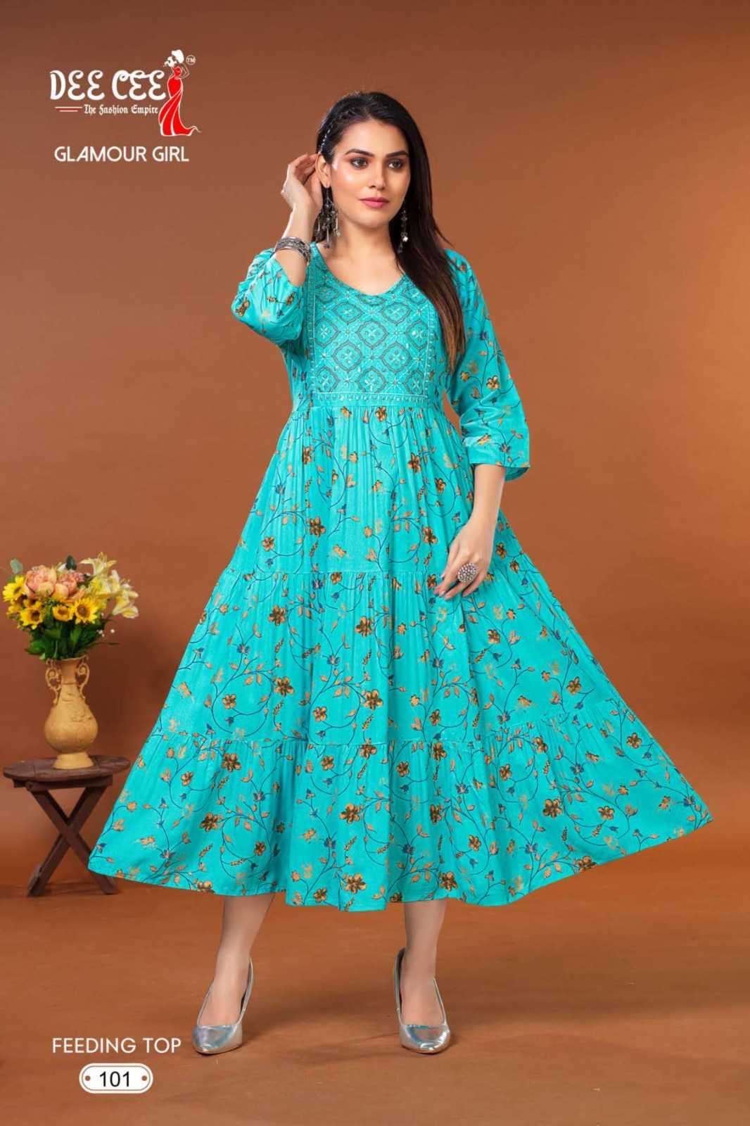 dee cee glamour girl fancy Flower Printed Fedding Kurti collection at ...