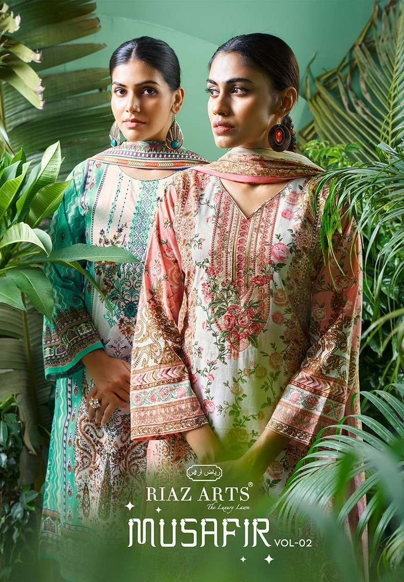 Riaz Arts Musafir Vol 2 Muslin Cotton Silk With Printed Pakistani Suits 