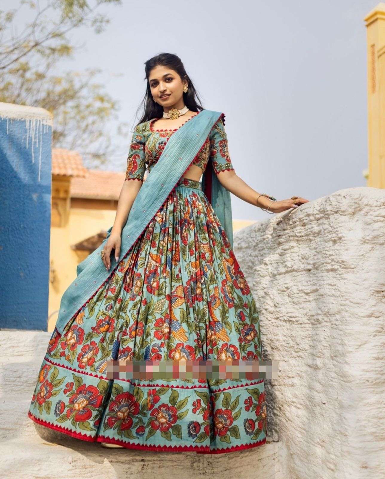 KALAMKARI PRINTED CREAP SILK READYMADE LEHENGA CHOLI COLLECTION (1)