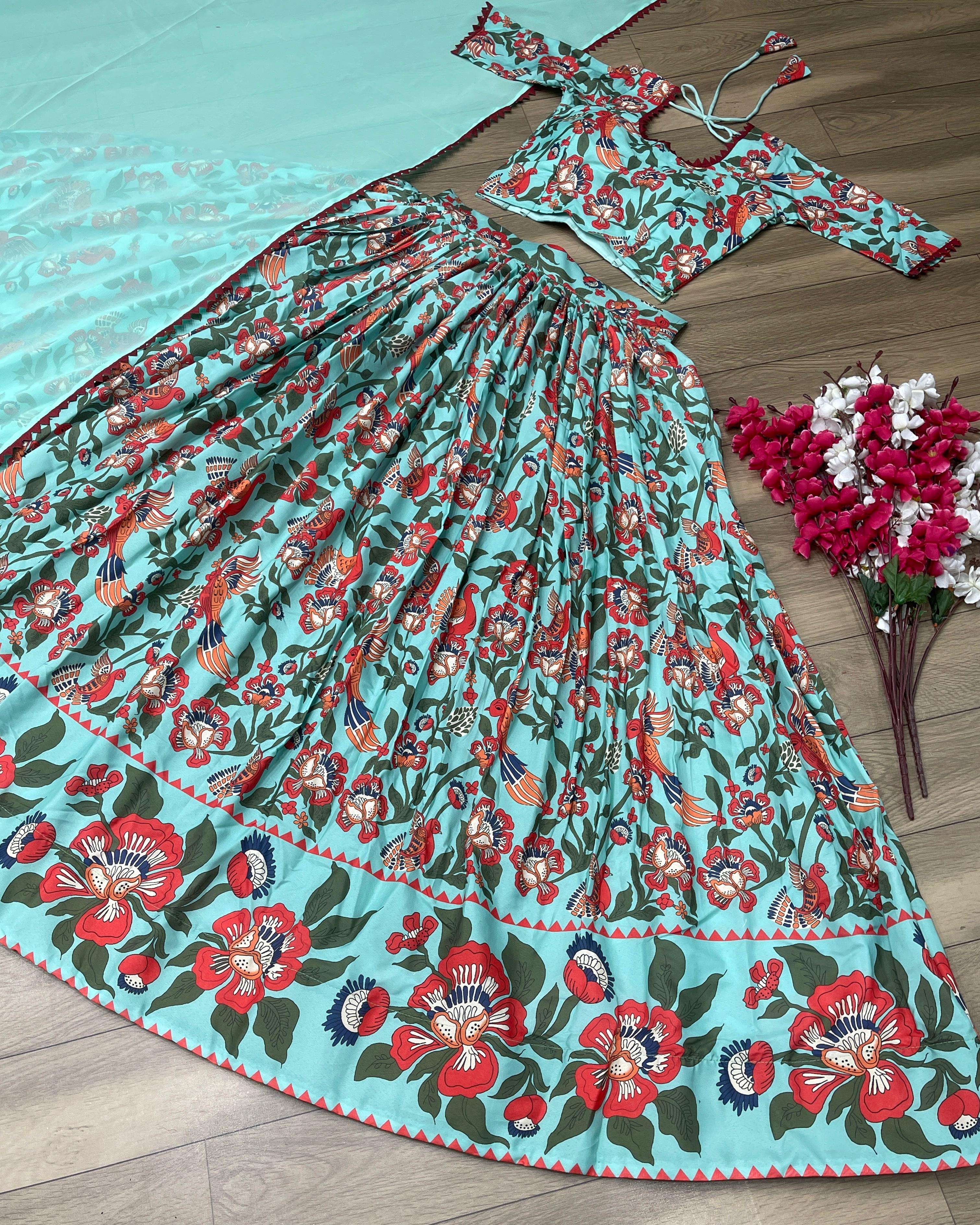KALAMKARI PRINTED CREAP SILK READYMADE LEHENGA CHOLI COLLECTION (1)