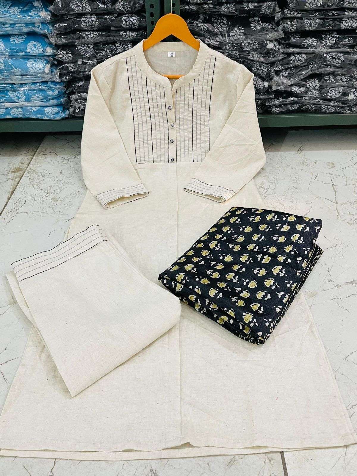 WHITE SHADES KHADI COTTON READYMADE SUITS DEALER IN SURAT