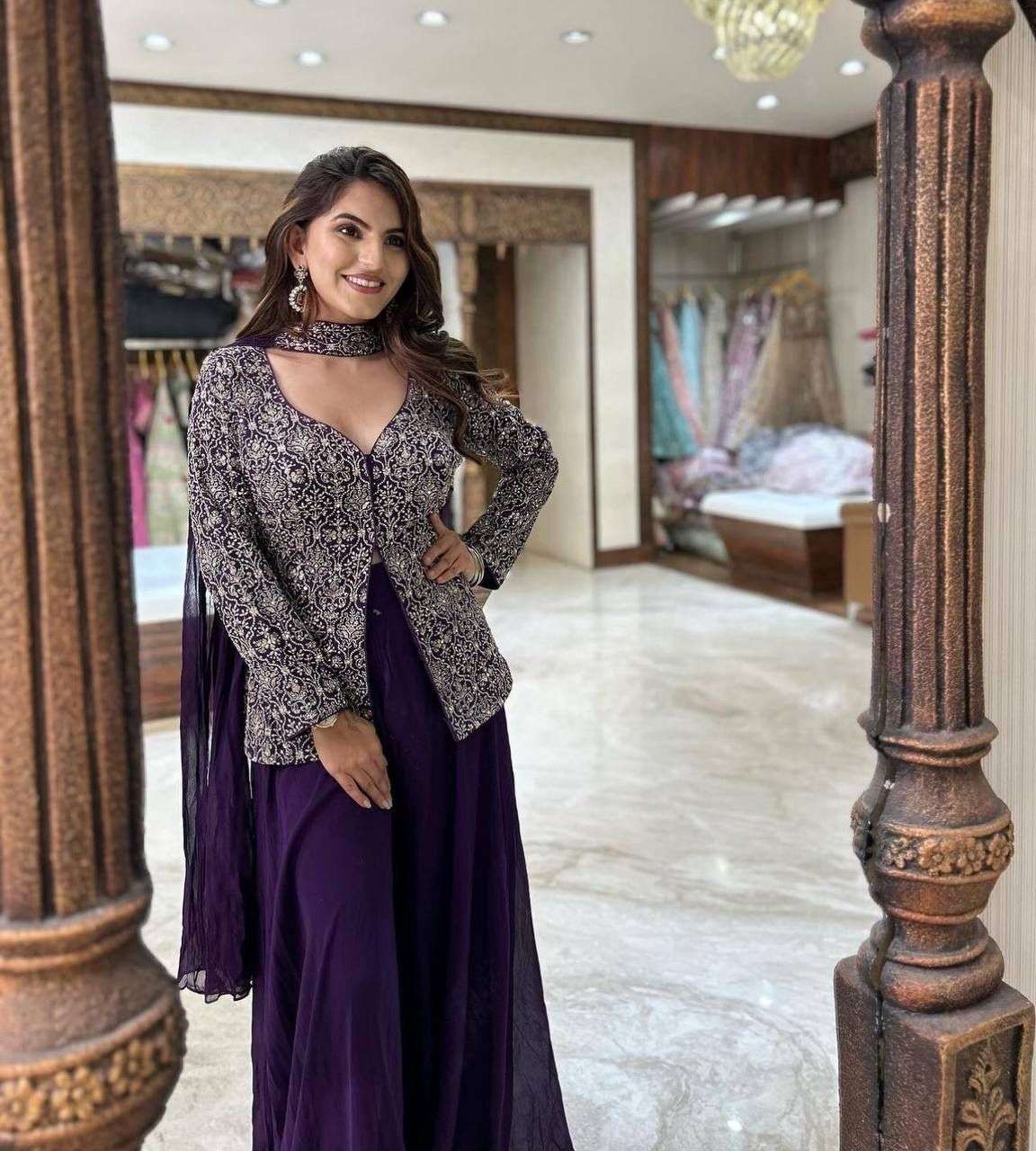 ROYAL LOOK GEORGETTE FABRICS PURPLE SHADES DESIGNER SHARARA COLLECTION ...