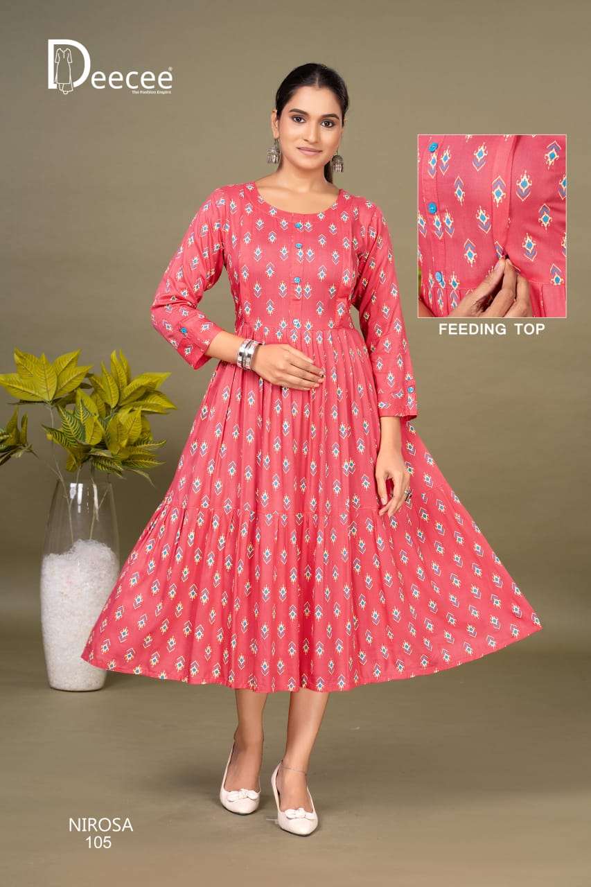 DEECEE NIROSA FLARED FEEDING WITH ZIP KURTI COLLECTION WHOLESALE SHOP