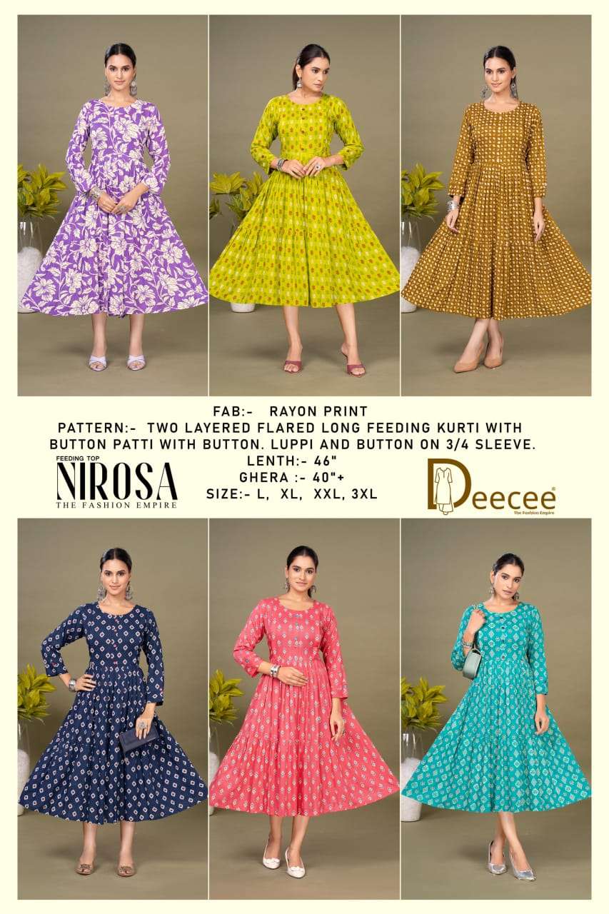 DEECEE NIROSA FLARED FEEDING WITH ZIP KURTI COLLECTION WHOLESALE SHOP