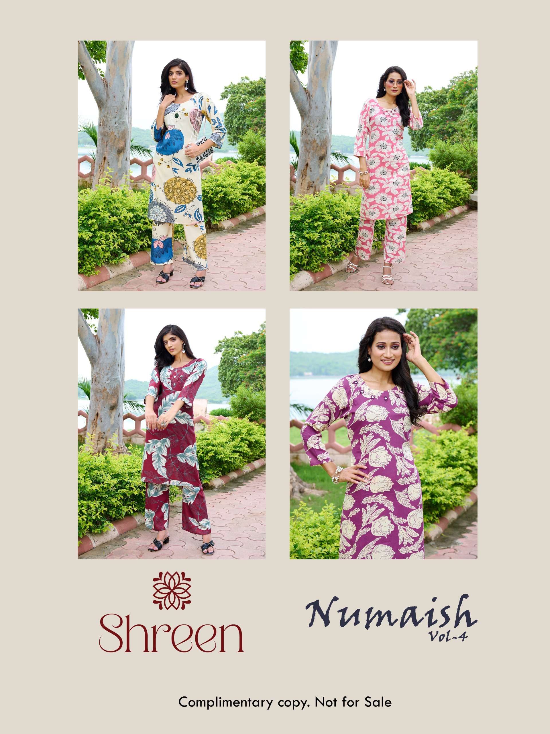 SHREEN NUMAISH VOL 4 WHITE COLOR RAYON PRINTED CORD SET DAILY CLOTHING ...