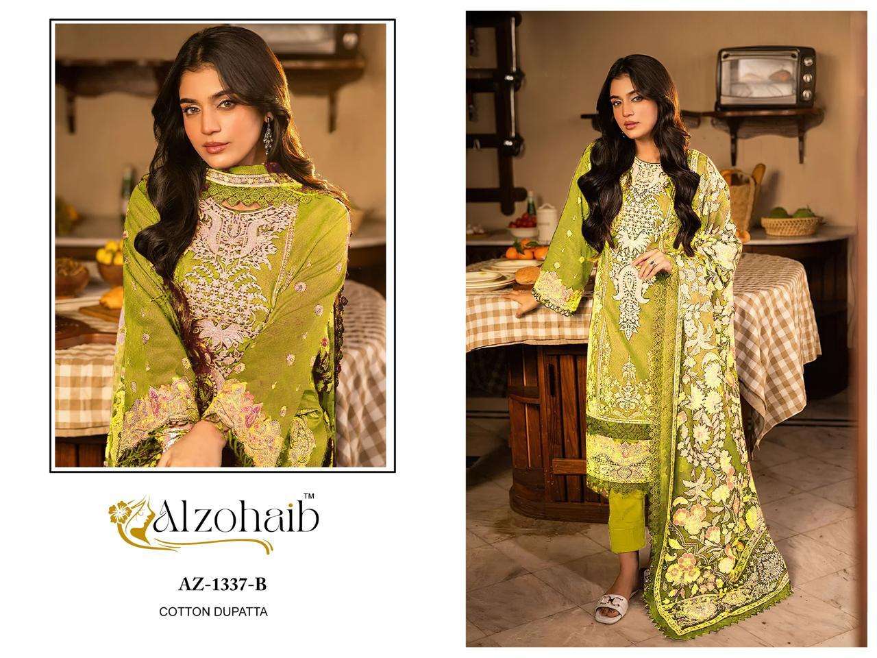 AL ZOHAIB AZ 1336 1337 PURE COTTON HEAVY WORK PAKISTANI SUIT SUPPLIER SHOP