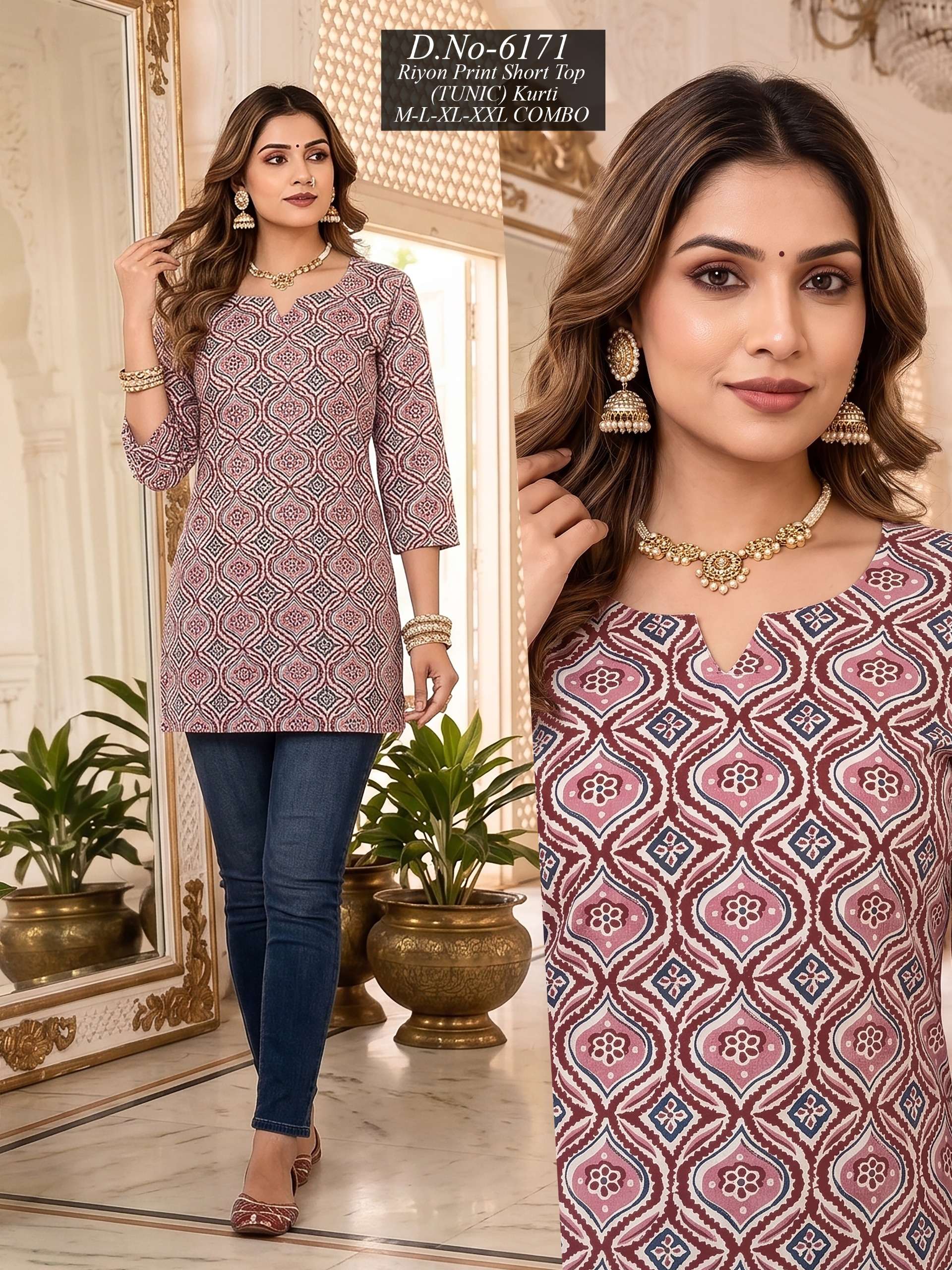 RIYON PRINT SHORT TOP TUNIC KURTI REGULAR SHORT KURTI GIRL JEANS WEAR SHOP